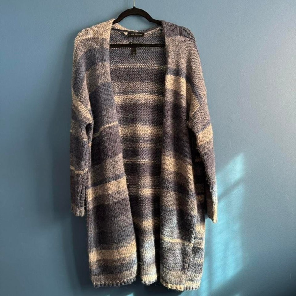 Y2K Longline Cardigan Women's‎ Plus Size 18/20 Blue Ombre Lane Bryant Wool Boho